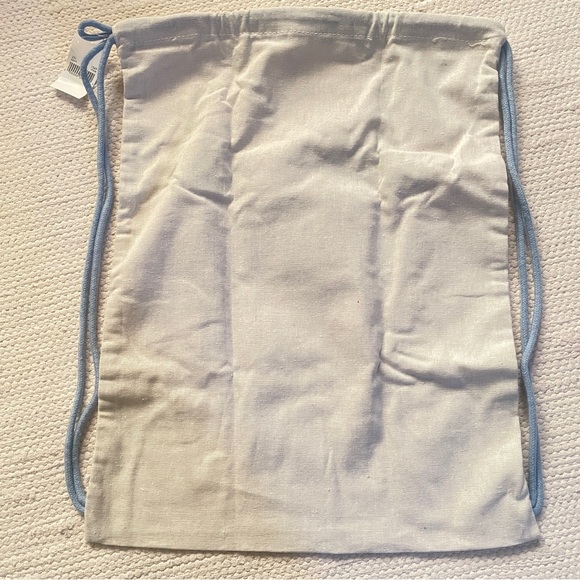 Toms Unisex Drawstring Backpack Fabric Lightweight Bag Sack Logo Blue Beige - Picture 2 of 4